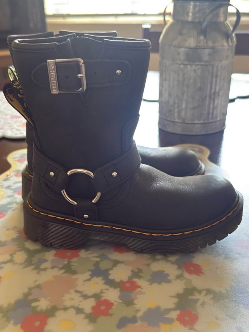 Dr. Martens Kids Black Harness Boots with Silver Hardware